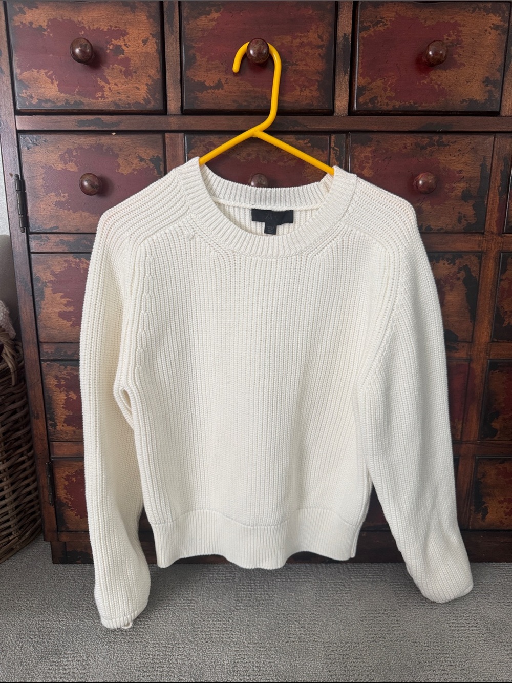 Zara Cream Crewneck Ribbed Knit Sweater